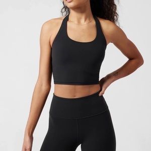 Athleta Black Halter Crop Bra Top A-C Cup Yoga